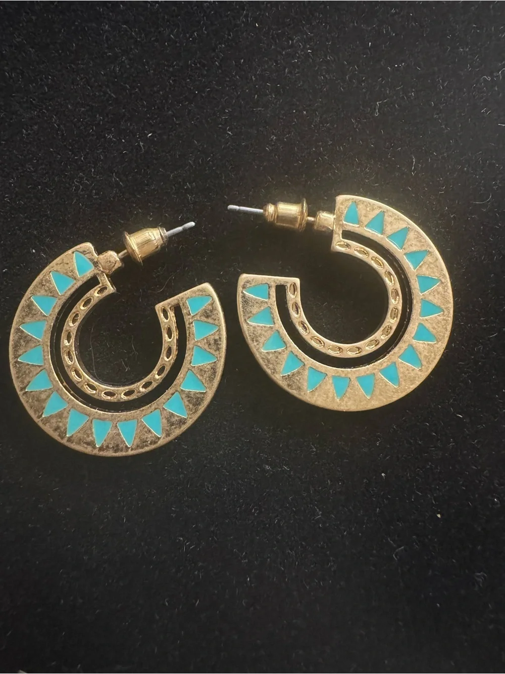 Judson and Company Gold Tone Hoop Earrings With Enamel Western Etching